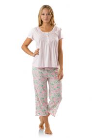 Casual Nights Women's Short Sleeve Floral Capri Pajama Set - Flower/Pink