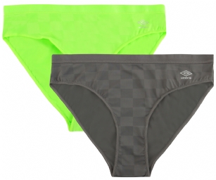 Umbro Women's Performance Low-Rise Bikini 2 Pack - Green Gecko/Silver - The classic 2 Pack checked print Performance Bikinis From Umbro is made from lightweight 90% Nylon/ 10% Elastane fabric that's super soft and comfortable and provides breathable QUICK DRY moisture control technology that moves moisture away from the body and ensures fast drying, Four-Way Stretch conforms to the body for excellent support, low-rise and tag-less construction for more comfort while minimizing irritation. This economical 2-pack is a smart investment for any woman's active attire collection.