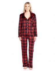 Ashford & Brooks Women's Minky Micro Fleece Button Up Pajama Set - Red Buffalo Check