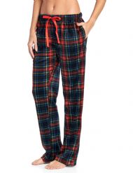 Ashford & Brooks Women's Plush Mink Fleece Pajama Sleep Pants - Black Stewart Plaid