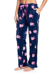 Ashford & Brooks Women's Plush Mink Fleece Pajama Sleep Pants - Navy Pink Flamingo