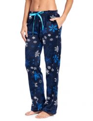 Ashford & Brooks Women's Plush Mink Fleece Pajama Sleep Pants - Navy Frozen Snowflake