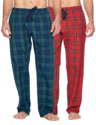 Ashford & Brooks Mens Woven 2 Pack Sleep Pants - Red/Black Stewart - Green Blackwatch