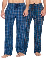 Ashford & Brooks Mens Woven 2 Pack Sleep Pants - Blue/Grey - Black/Blue/Plaid