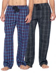 Ashford & Brooks Mens Woven 2 Pack Sleep Pants - Black/Grey/White - Blue/Burgundy