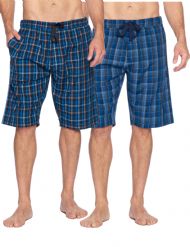 Ashford & Brooks Mens Woven 2 Pack Sleep Shorts Jam  - Blue/Grey - Black/Blue/Plaid