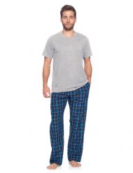 Ashford & Brooks Men's Woven Short Sleeve Jersey Top & Pajama Pants Set - Black/Blue/Plaid