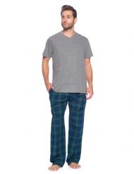 Ashford & Brooks Men's Woven Short Sleeve Jersey Top & Pajama Pants Set - Green Blackwatch