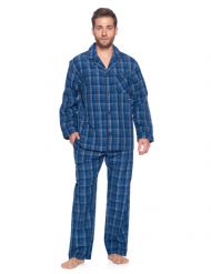 Ashford & Brooks Mens Woven Pajamas Long Pj Set  - Blue/Grey