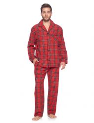 Ashford & Brooks Mens Woven Pajamas Long Pj Set  - Red/Black Stewart