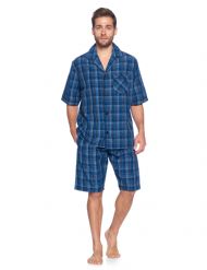Ashford & Brooks Mens Woven Short Sleeve Pajama Shorts Set  - Blue/Grey