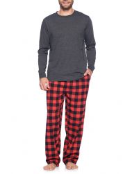 Ashford & Brooks Mens Long-Sleeve Top Flannel Pants Pajama Sleepwear Set - Red Buffalo Check