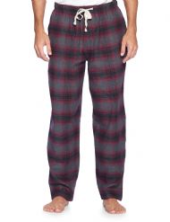 Ashford & Brooks Mens Super Soft Flannel Plaid Pajama Sleep Pants - Grey/Burgundy Plaid
