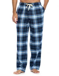 Ashford & Brooks Mens Super Soft Flannel Plaid Pajama Sleep Pants - 	Navy White Blue Plaid