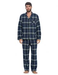 Ashford & Brooks Mens Flannel Plaid Pajamas Long Pj Set - Navy White Green Plaid