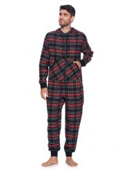 Ashford & Brooks Mens Flannel Hooded One Piece Pajama Union Jumpsuit - Black Stewart