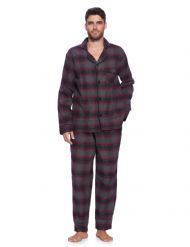 Ashford & Brooks Mens Flannel Plaid Pajamas Long Pj Set - Grey Burgundy Plaid