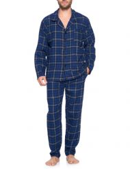 Ashford & Brooks Mens Flannel Plaid Pajamas Long Pj Set - Navy Black White