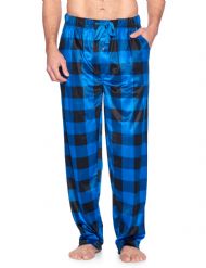 Ashford & Brooks Men's Mink Fleece Sleep Lounge Pajama Pants - Deep Royal Buffalo Check