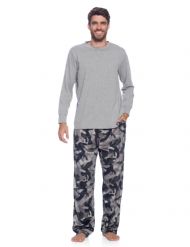 Ashford & Brooks Men's Jersey Knit Long-Sleeve Top and Mink Fleece Bottom Pajama Set - Black/Camo