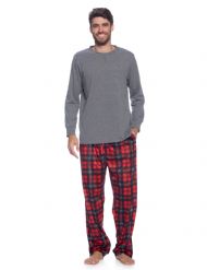 Ashford & Brooks Men's Jersey Knit Long-Sleeve Top and Mink Fleece Bottom Pajama Set - Red White Black Plaid