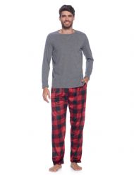 Ashford & Brooks Men's Jersey Knit Long-Sleeve Top and Mink Fleece Bottom Pajama Set - Red Buffalo Check