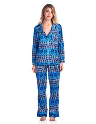 Ashford & Brooks Women's Minky Micro Fleece Button Up Pajama Set - Fair Isle Blue