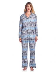 Ashford & Brooks Women's Minky Micro Fleece Button Up Pajama Set - Fair Isle Ivory