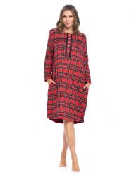 Ashford & Brooks Women's Flannel Plaid Long Sleeve Nightgown - Red Stewart