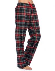 Ashford & Brooks Women's Super Soft Flannel Plaid Pajama Sleep Pants - Black Stewart Plaid