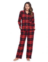 Ashford & Brooks Women's Flannel Plaid Pajamas Long Pj Set - Red Black Tartan