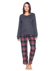 Ashford & Brooks Womens Cotton Long-Sleeve Top Flannel Pants Pajama Sleepwear Set - Black Stewart Plaid