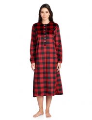 Ashford & Brooks Women's Mink Fleece Long Sleeve Nightgown - Red Buffalo Check