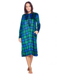 Ashford & Brooks Women's Mink Fleece Long Sleeve Nightgown - Blackwatch Plaid
