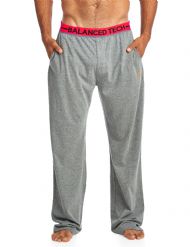 Balanced Tech Men's Solid Cotton Knit Pajama Lounge Pants - Medium Heather Grey/Red