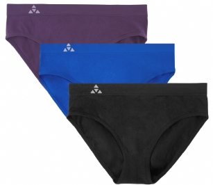 Balanced Tech Women's Seamless Bikini Panties 3 Pack - Black/Royal Blue/ Blackberry - Classic Womens & Girls Underwear Set By Balanced Tech Developed for girls and women who lead an active lifestyle and for women that need total protection as well as comfort, the Balanced Tech Panties Set deliver in all departments. Designed to Keep You Comfortable, No Matter What Our underwear comes with:   ➤ Quick Dry Technology- which means super-fast drying times for enhanced convenience when doing sports or outdoors activities ➤ Odor Resistance-prevents odors from taking over, keeping you fresh for as long as possible under any circumstances. ➤ Moisture Wicking Fabric, which keeps you dry when you sweat during sports or any outdoors activities    Total Freedom of Movement Designed to wear and forget, our bikini panties for girls & women are made with both comfort and durability in mind.  ➤ Seamless Construction: No seams means no chafing or skin irritations when wearing our panties and you go about your day ➤ Tag-less Labeling: No more taking the scissors to cut out the labels that may very well result in destroying your panties or cutting the label in a way that makes it even itchier  ➤ Conforms to Your Body: Unique 4-way stretch fabric blend (Nylon-Elastane) that stays always in place, provides amazing support and remains breathable  Pack of 3 Seamless Panties With each pack you get 3 color assorted mid-rise briefs according to your taste and needs. Grab your favorite color scheme to mix n match and enjoy your next favorite underwear set! Click Add To Cart Today & Discover Why Women Around the World Choose Balanced Tech.