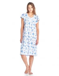 Casual Nights Women's Cotton Short Sleeve Sleep Dress Nightshirt - Blue