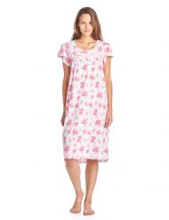 Casual Nights Women's Cotton Short Sleeve Sleep Dress Nightshirt - Pink