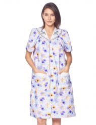 Casual Nights Women's Snap Front House Dress Short Sleeve Woven Duster Housecoat Lounger Sleep Gown - Floral Purple
