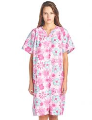Casual Nights Women's Floral Woven Snap-Front Lounger House Dress - Pink