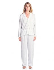 Casual Nights Women's Long Sleeve Floral Lace Trim Pajama Set - White