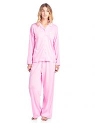 Casual Nights Women's Long Sleeve Floral Button Down Pajama Set - Pink Sparkle