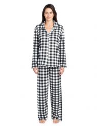 Casual Nights Women's Long Sleeve Rayon Button Down Pajama Set - Black Plaid