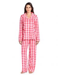 Casual Nights Women's Long Sleeve Rayon Button Down Pajama Set - Red Plaid