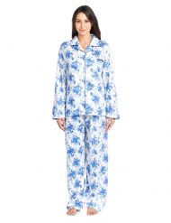 Casual Nights Women's Long Sleeve Notch Collar Floral Pajama Set - Light Blue