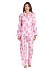 Casual Nights Women's Long Sleeve Notch Collar Floral Pajama Set - Light Pink