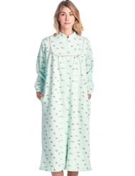 Casual Nights Women's Long Quilted Robe House Dress - Mint Rust