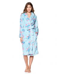 Casual Nights Women's Floral Long Sleeve Mini Popcorn Fleece Plush Robe - Blue