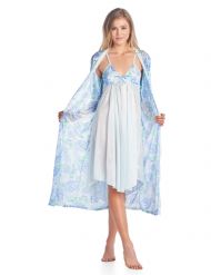 Casual Nights Women's Satin 2 Piece Robe and Nightgown Set - Blue