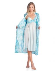 Casual Nights Women's Satin 2 Piece Robe and Nightgown Set - Green